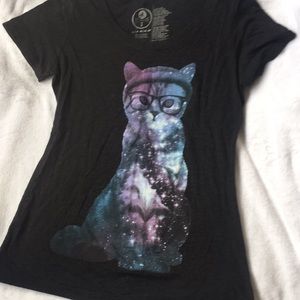 Nerdy galaxy kitty tee